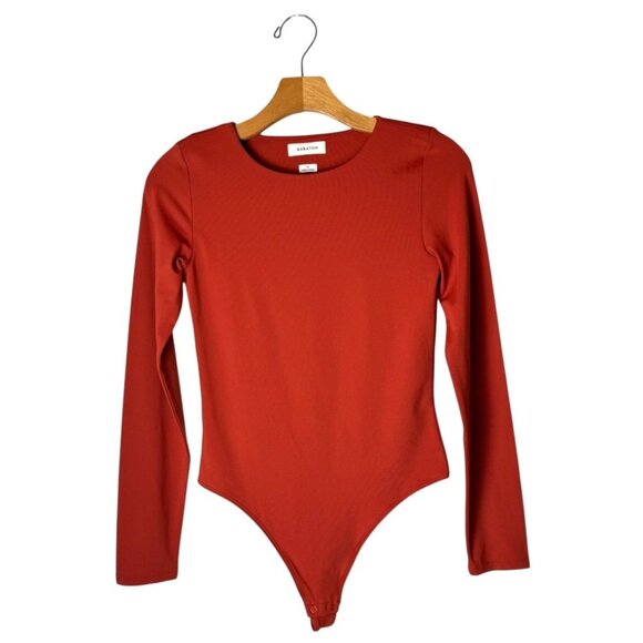 Babaton Bodysuit Women Medium Orange Red Long Sleeve Original Contour Crew - Picture 1 of 8